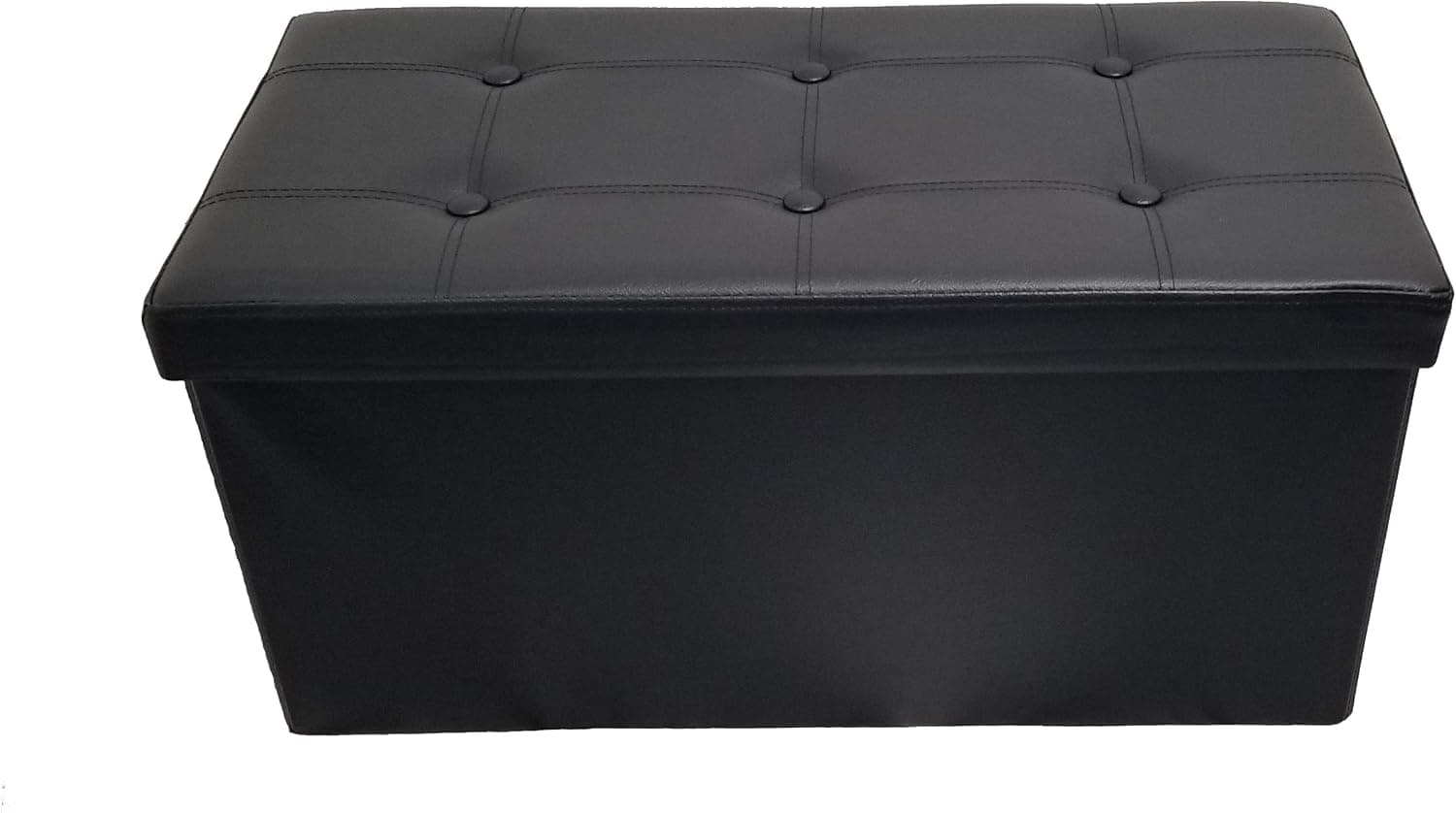 Mk Home Folding Black Leather Ottoman Pouffe, Foot Rest, Coffee Table, 2 Seat Bench with Padded Seat and Storage Compartment New