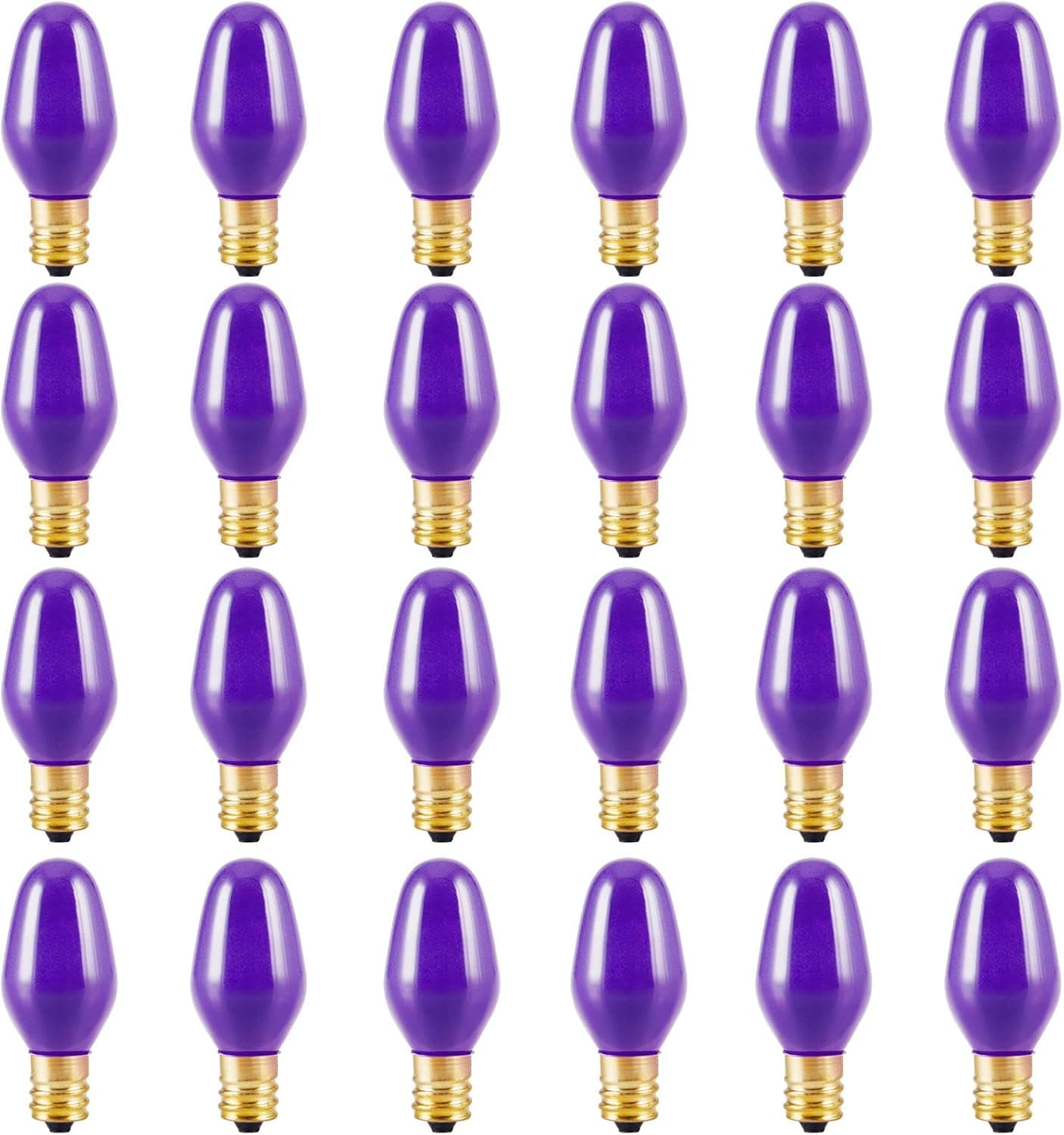 LinMiFo 24 Pack C7 Purple Light Bulbs, 7 Watt Night Light Bulbs Colored, Dimmable, E12 Candelabra Base C7 Purple Christmas Light Bulbs for Outdoor Patio Xmas String Lights (Purple)