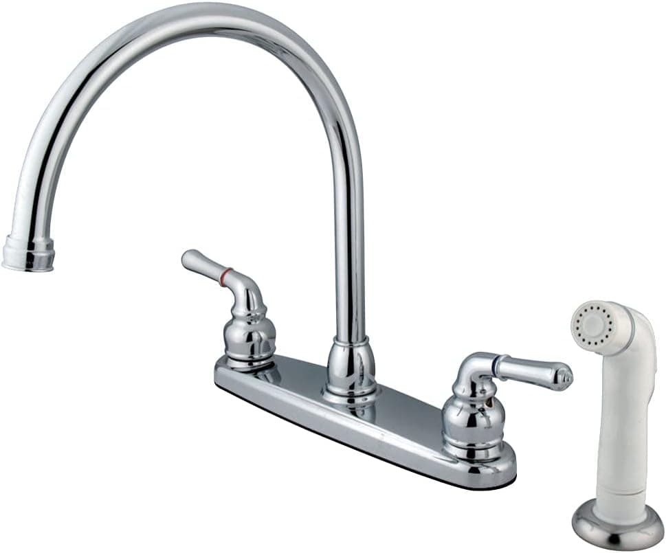 Kingston Brass KB791 Magellan Twin Lever Handle C Type Kitchen Faucet with Sprayer, 8-3/4-Inch, Polished Chrome
