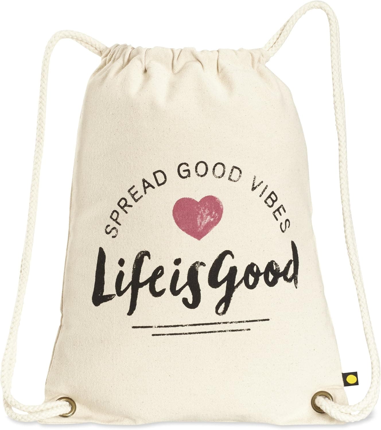 Life is Good Messaging Cinch Good Vibes Painted Sack, Heart Natural
