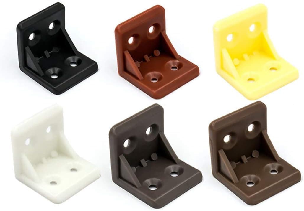 JCBIZ 12pcs Plastic Furniture Corner Brace Joint 4-Hole Right Angle Board Holder Shelf Support L Shape Bracket Black