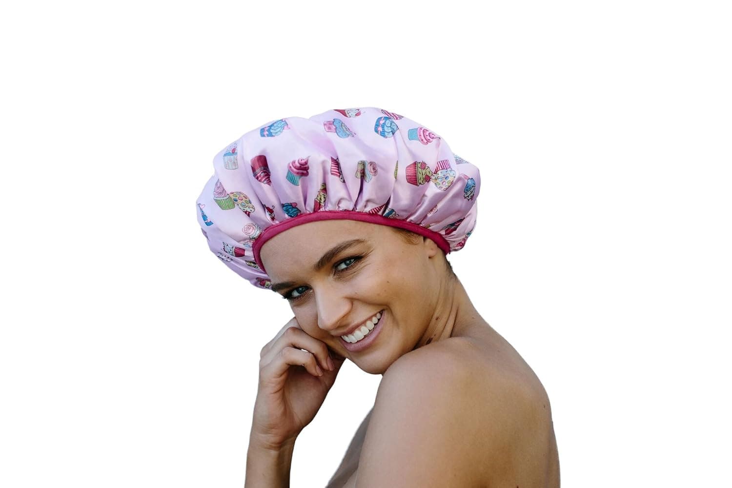 Dilly's Collections Luxury Shower Cap - Triple Layer Microfiber Inside With Extra Protection - Saves The Blow Wave - Cupcakes Design Shower Cap For Women