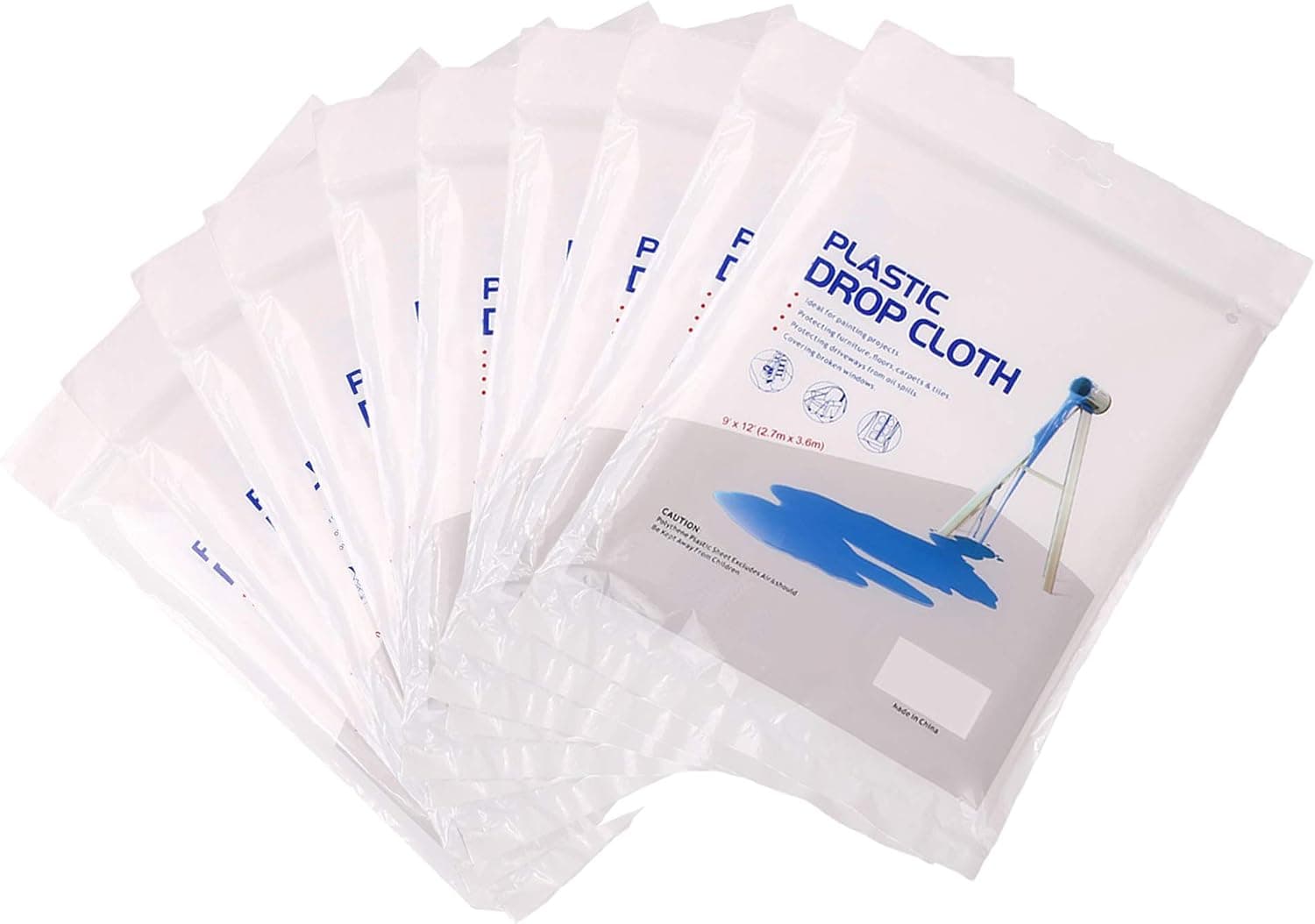 Wideskall® 12' x 9' Feet All Purpose Clear Plastic Drop Cloth .28 mil 108 SQ. Feet (Pack of 10)