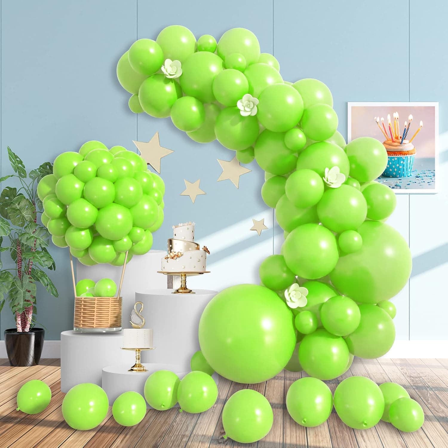 YUEARN Lime Green Balloons, 132PCS Light Green Balloon Garland Kit, 18/12/10/5IN Different Size Pack, Balloon Arch Kit for Birthday Party/Baby Shower/Wedding Decor (Lime Green, 18/12/10/5-in)