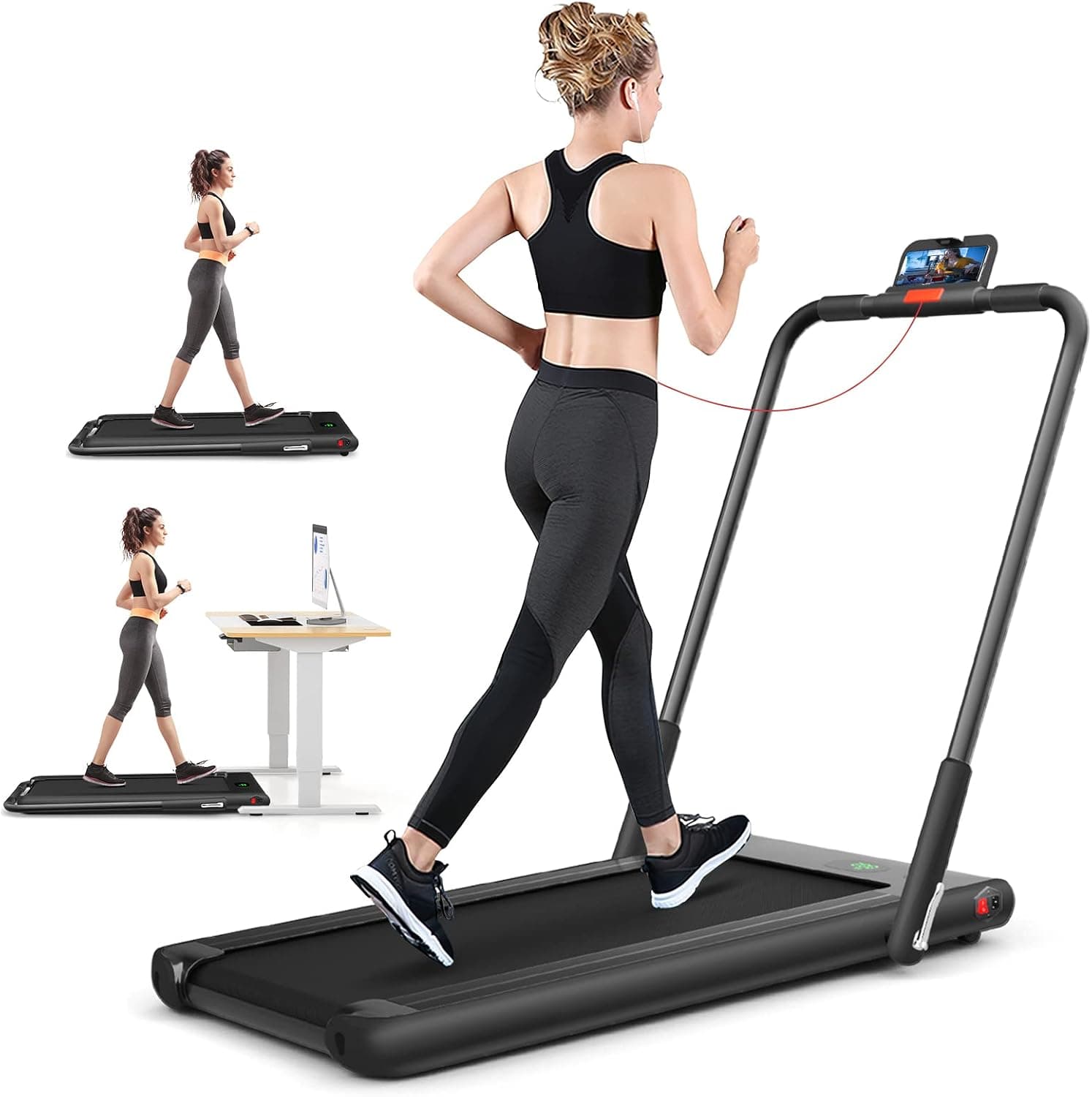 SAFEPLUS Under Desk Treadmill, 2 in 1 Portable Folding Treadmills with Walk and Jog & Run Modes for Home and Office