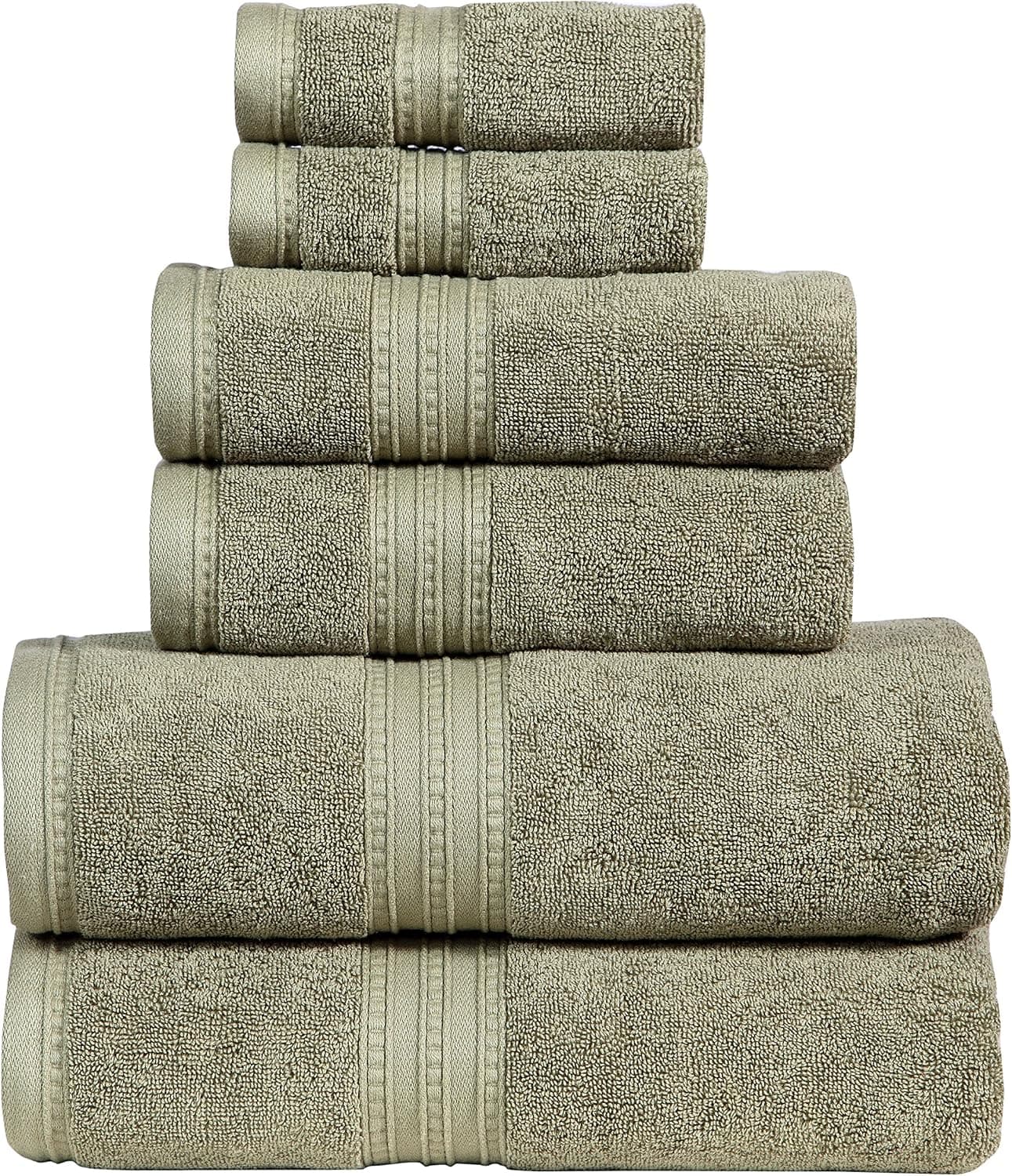 DREAM CASTLE 650 GSM 100% Cotton 6 Piece Bath Towel Set,Sage Color,Hotel & spa Towel, Monarch Collection Terry Towel Set (Sage, 90024)