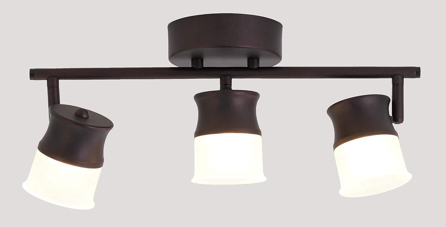 3 Lights Track Lighting Fixtures Ceiling Spot Lights for Kitchen Living Room and Hallway, Flexible Adjustable Head with Glass Lampshade in Dark Brown Finish.