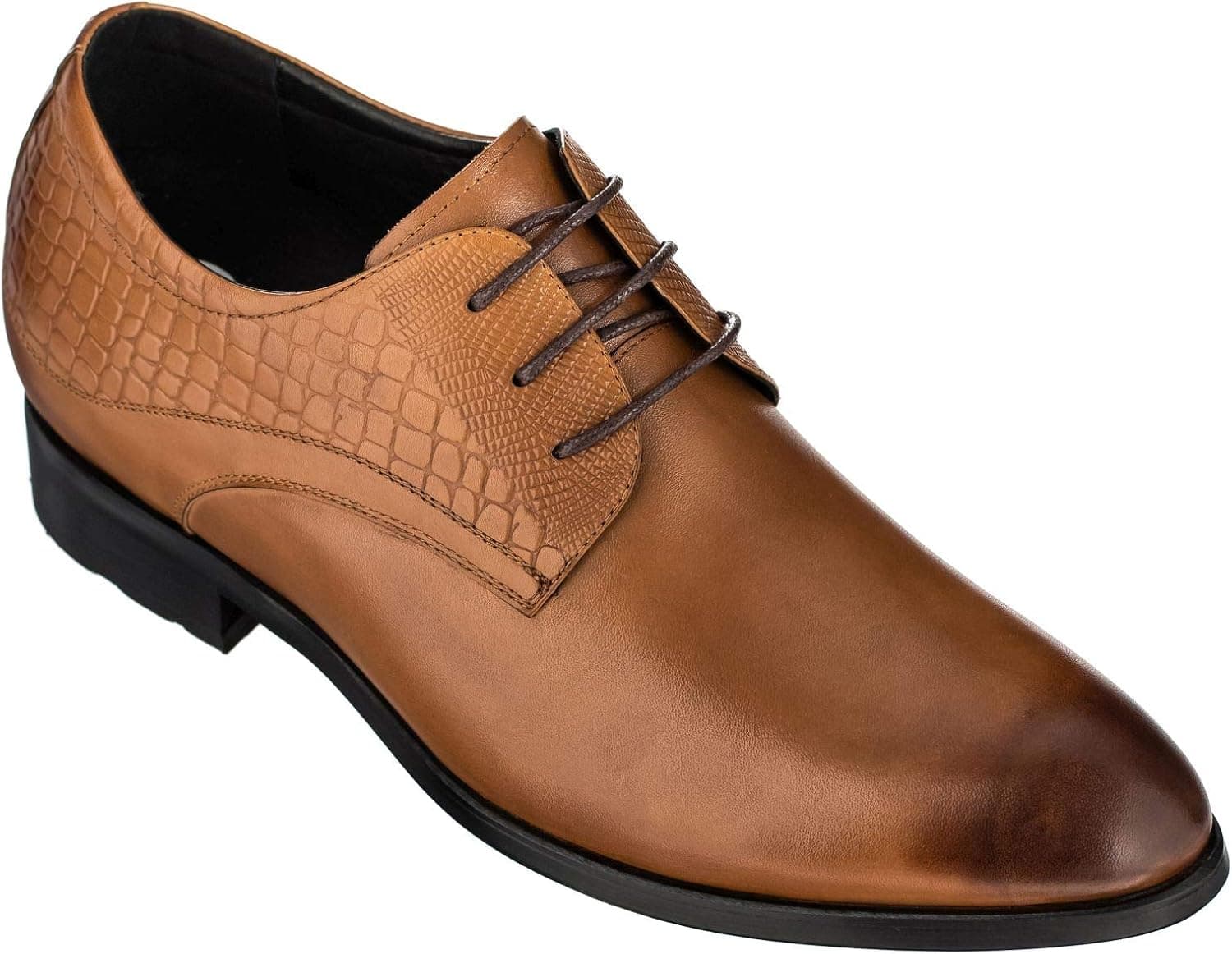 CALTO Height Increasing Elevator Shoes 3 Inches Taller - Leather Dress Shoes - Men Invisible Elevated High Heels Oxfords