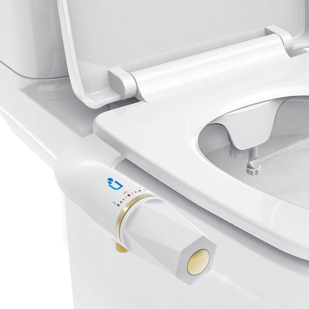 Bidet Attachment for Toilet,Bidet Toilet Seat Attachment with Non-Electric Dual Nozzle(Self Cleaning Feminine/Posterior Wash),Adjustable Water Pressure Bidet with Brass Inlet(Gold and White)
