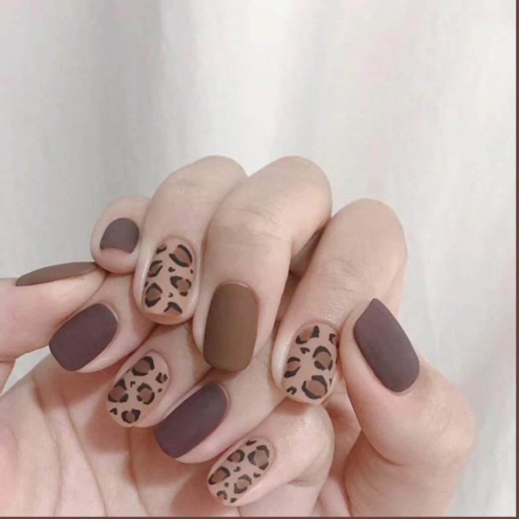 Kakaco Square Matte Press on Nails Brown Fake Nails Leopard False Nails Jump Color Full Cover Acrylic Nail for Women and Girls (Pack of 24)