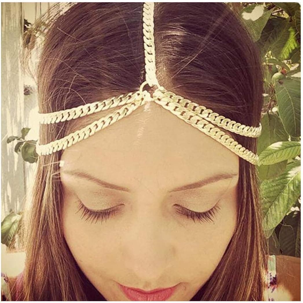 Campsis Gold Head Chain Gyspy Layered Chain Headpiece Decorative Jewelry Hair Accessories for Women and Girls