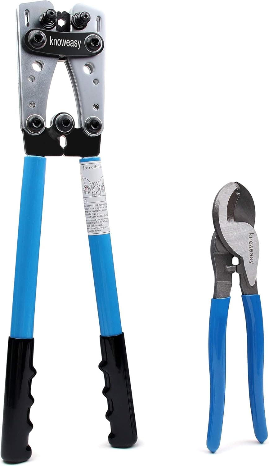 Knoweasy Battery Cable Lug Crimping Tool with Wire Cutter - Crimp Tool for 8, 6, 4, 2, 1, 1/0 AWG Heavy Duty Wire Lugs, Battery Terminals, and Copper Lugs