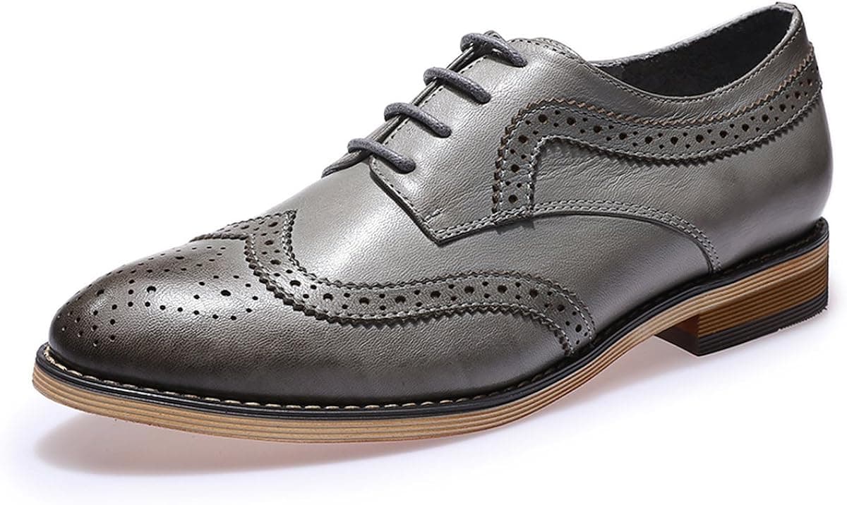 Mona flying Women's Leather Perforated Lace-up Oxfords Brogue Wingtip Derby Saddle Shoes for Girls ladis Women