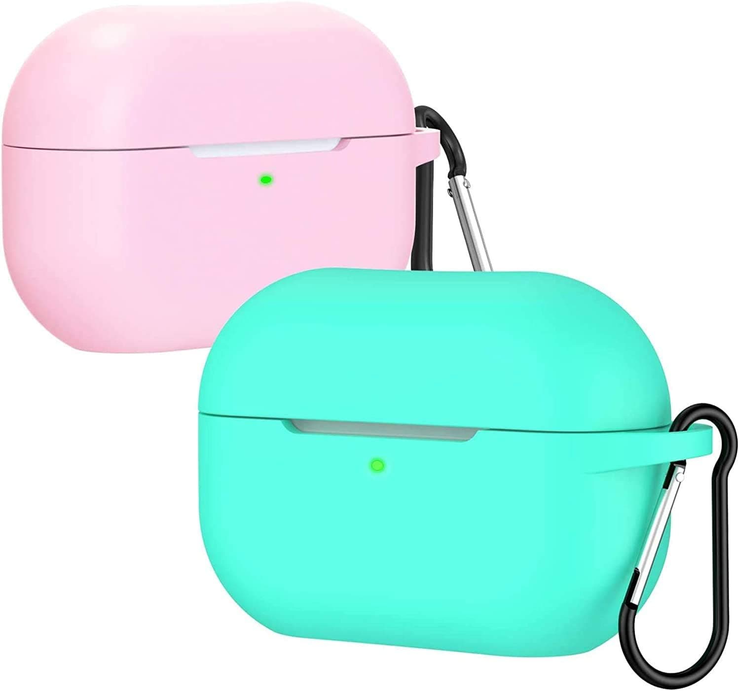 [2 Pack] iVoler for AirPods Pro Case with Keychain,[Front LED Visible] Wireless Charging Supporting, Silicone Cover Shockproof Protective Slim Skin for Apple Airpod Pro Case Sand (Pink & Turquoise)