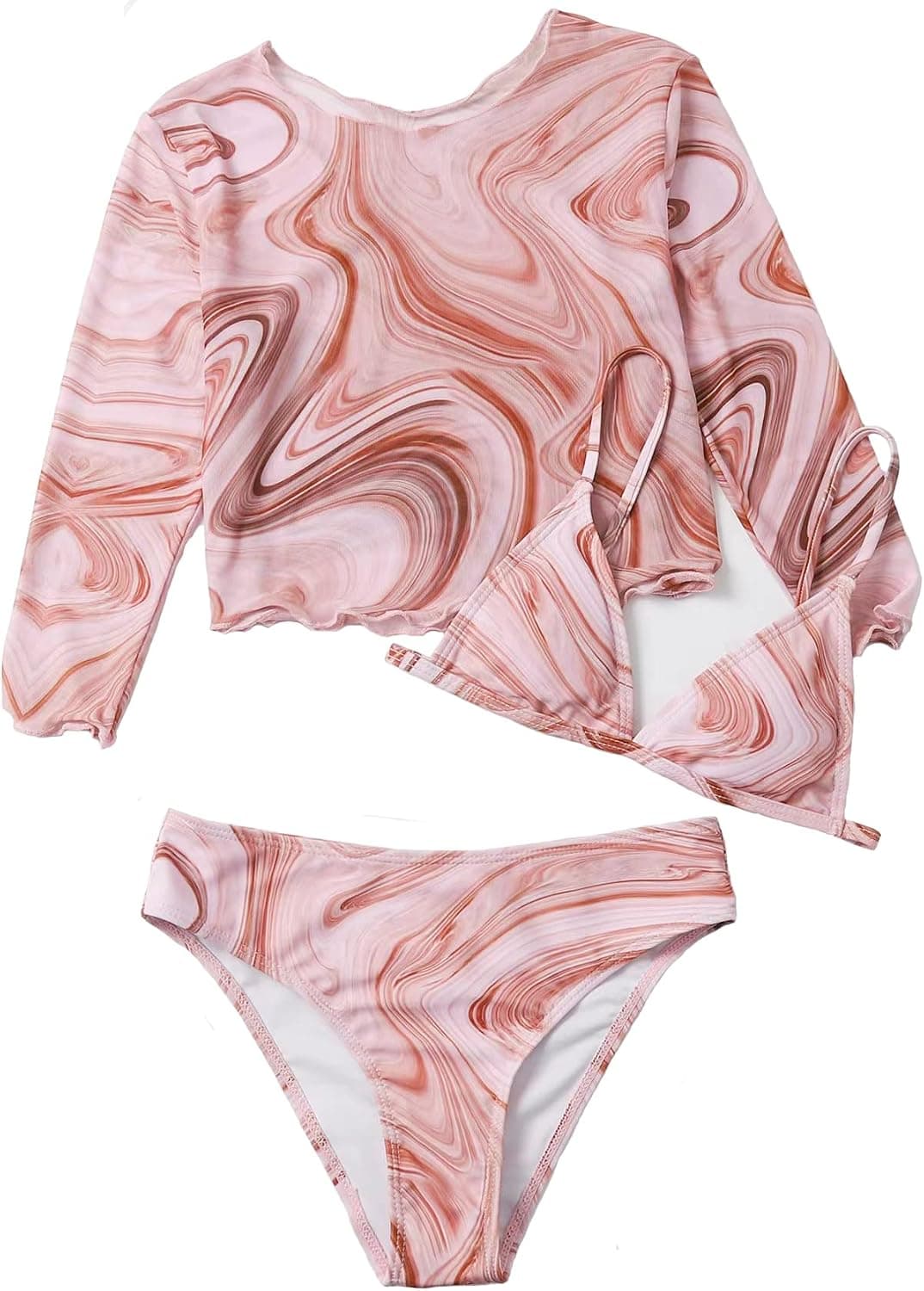Girl's Bikini Swimsuit Set 3Piece Bathing Suit Floral Print Swimwear with Cover Up Top