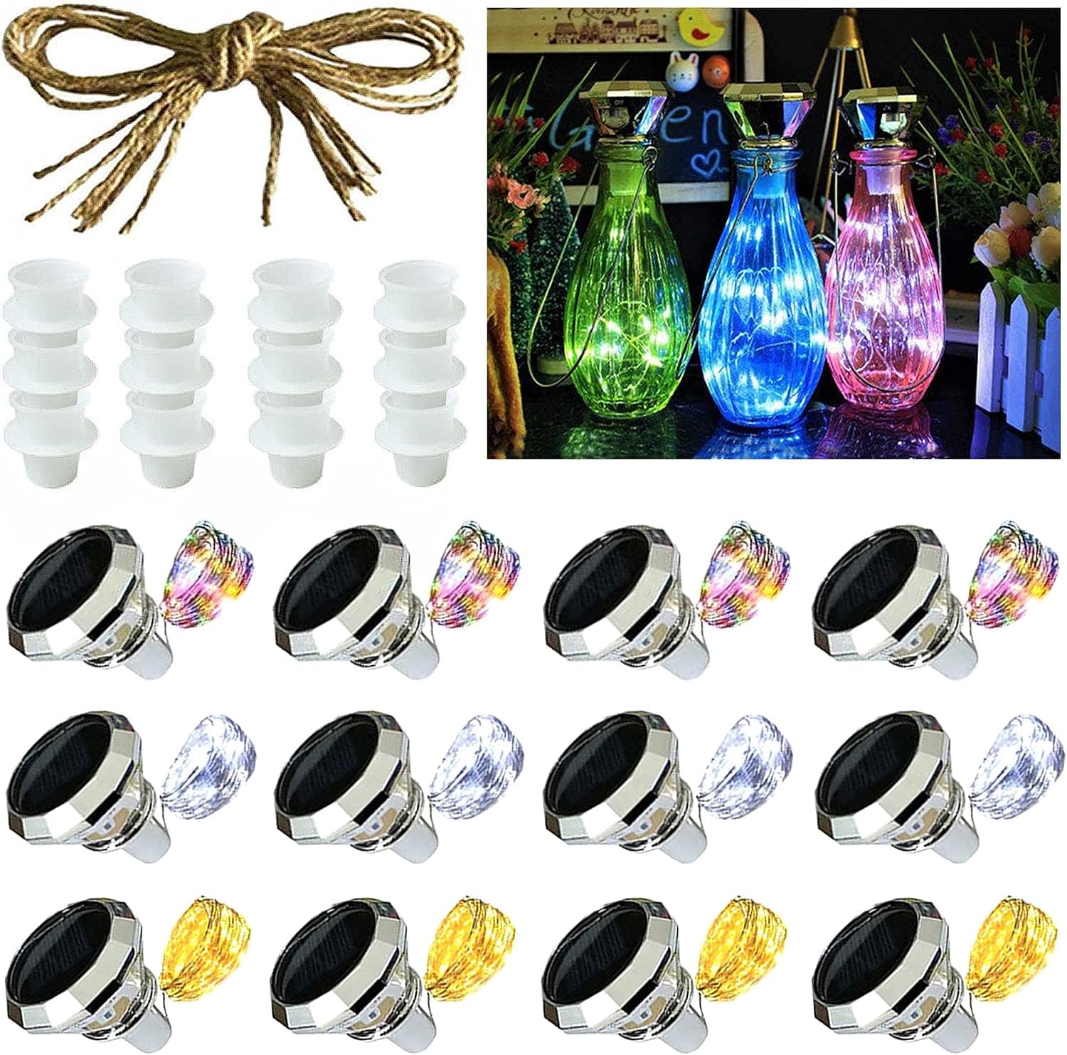 Solar Wine Bottle Lights，Diamond Wine Cork Lights 12 Pack 20LED Solar Powered Decorations Indoor/Outdoor Garden Mini String Lights for DIY/Decor/Party/Wedding/Christmas/Halloween-Mixed Packaging