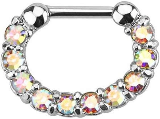 BodyJewelryOnline 16 Gauge Septum Clicker Cartilage Piercing Ring, Tanzanite Color Gem, Multi-Purpose [Rook/Daith/Tragus/Snug], Single Line Paved, 316L Surgical Steel, Hypoallergenic