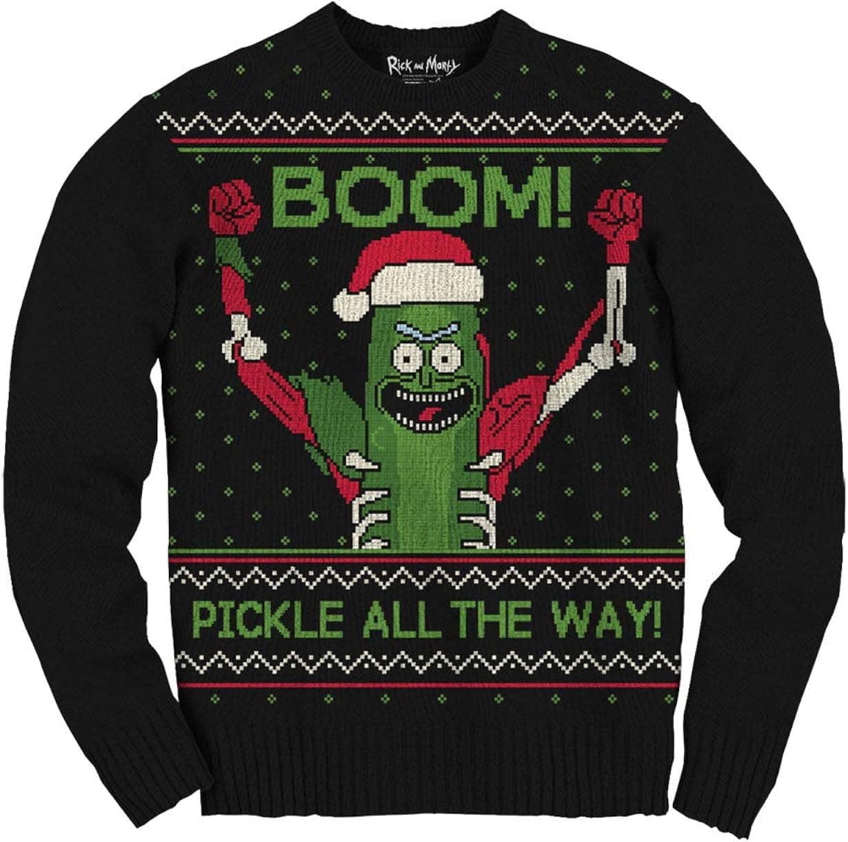 Ripple Junction Official Rick and Morty Christmas Sweater Boom Pickle Rick for Men or Women - Ugly Novelty Sweater Gift