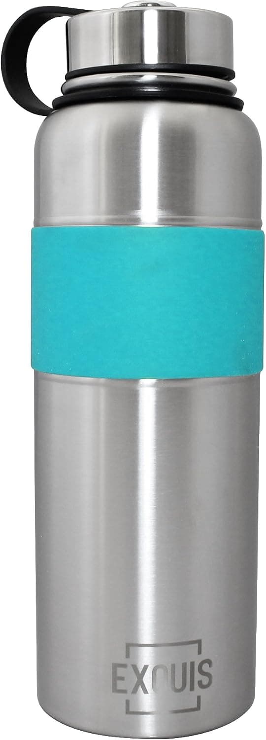 EXQUIS Insulated double Wall Stainless Steel Vacuum Sealed Flask Water Bottle with Silicone Sleeve, 40oz, Emerald