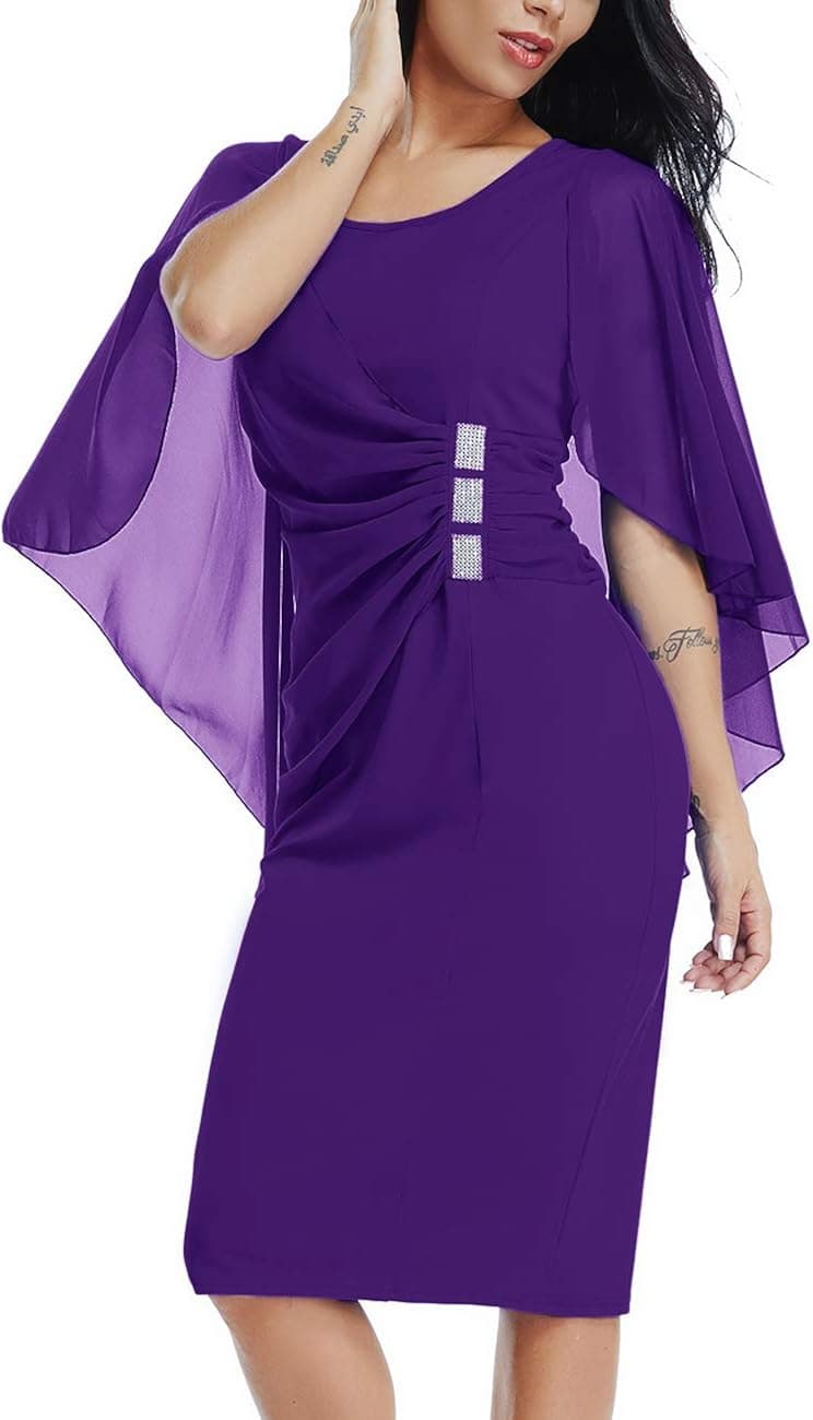 Dean Fast Womens Sleeve Cocktail Party Midi Dress With Rhinestone Detail