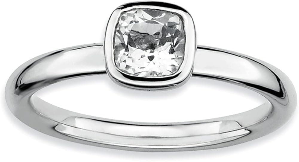 Stackable Expressions Sterling Silver Cushion-Cut White Topaz Stackable Ring