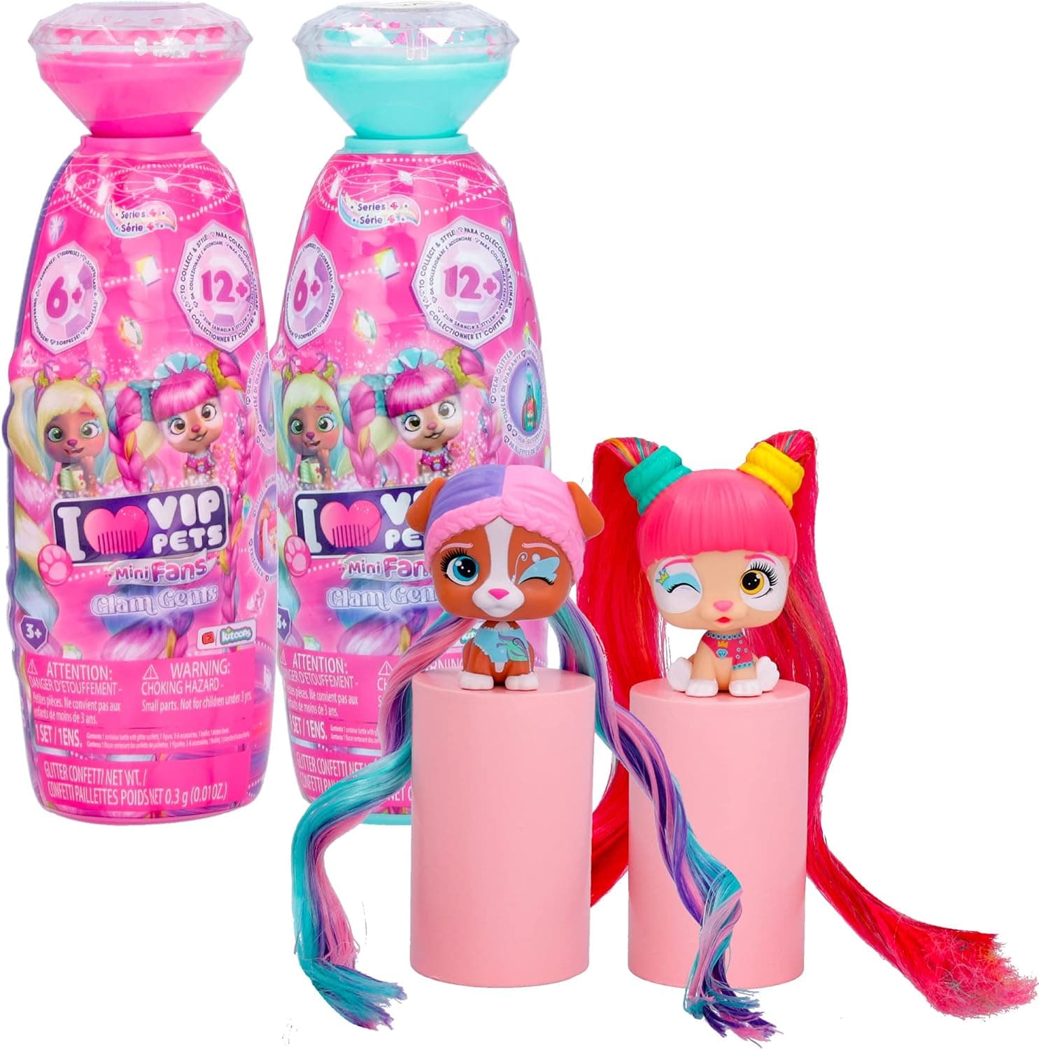 VIP Pets Mini Fans Glam Gems 2 Pack- Includes VIP Pets and 6 Surprise Accessories| Kids Age 3+