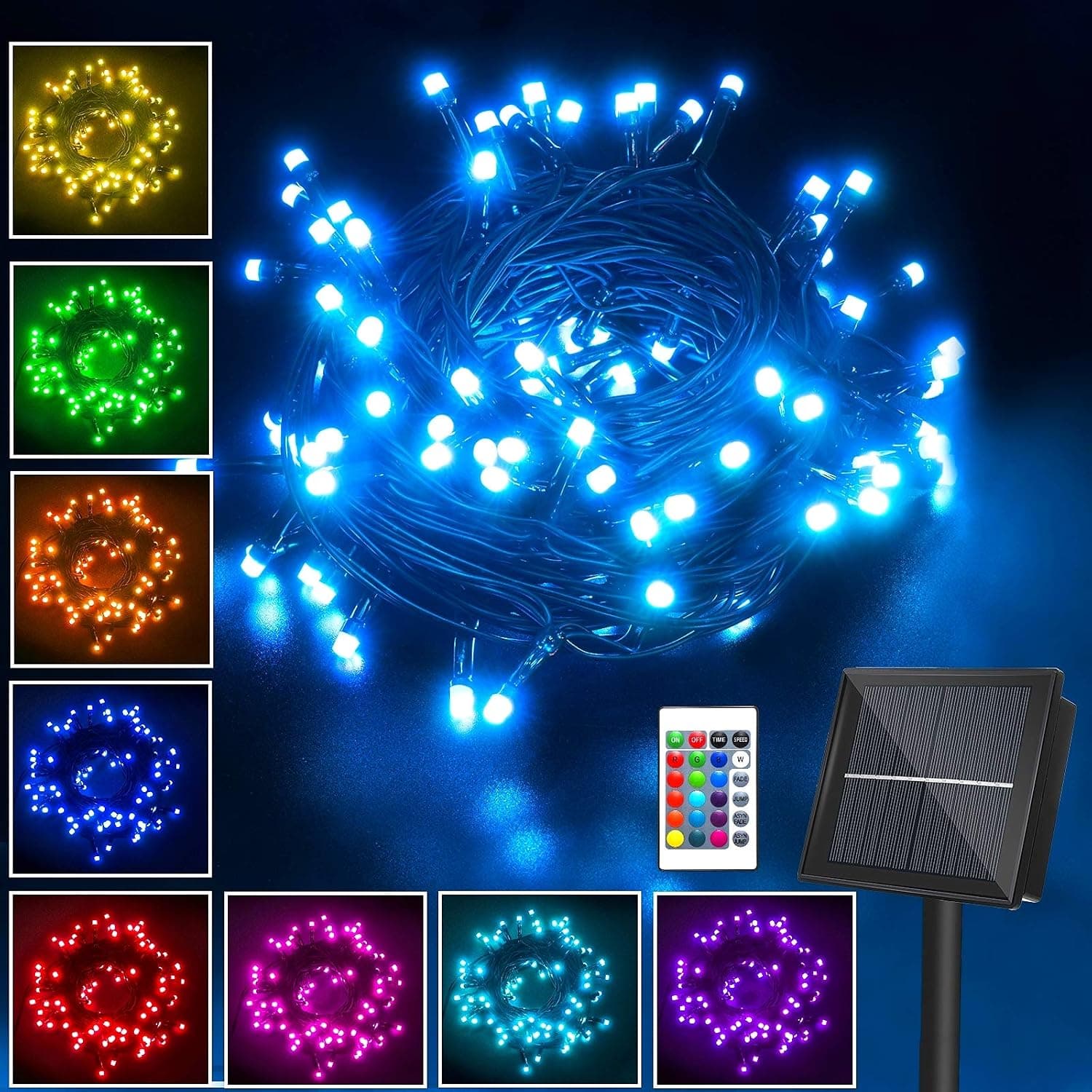 XEWEA Solar String Lights Outdoor, 40Ft 16 Colors 100 LED Fairy Lights with 20 Modes Remote, Waterproof Solar Powered Bullet Lights for Garden Fence Paito Yard Home Party Decoration