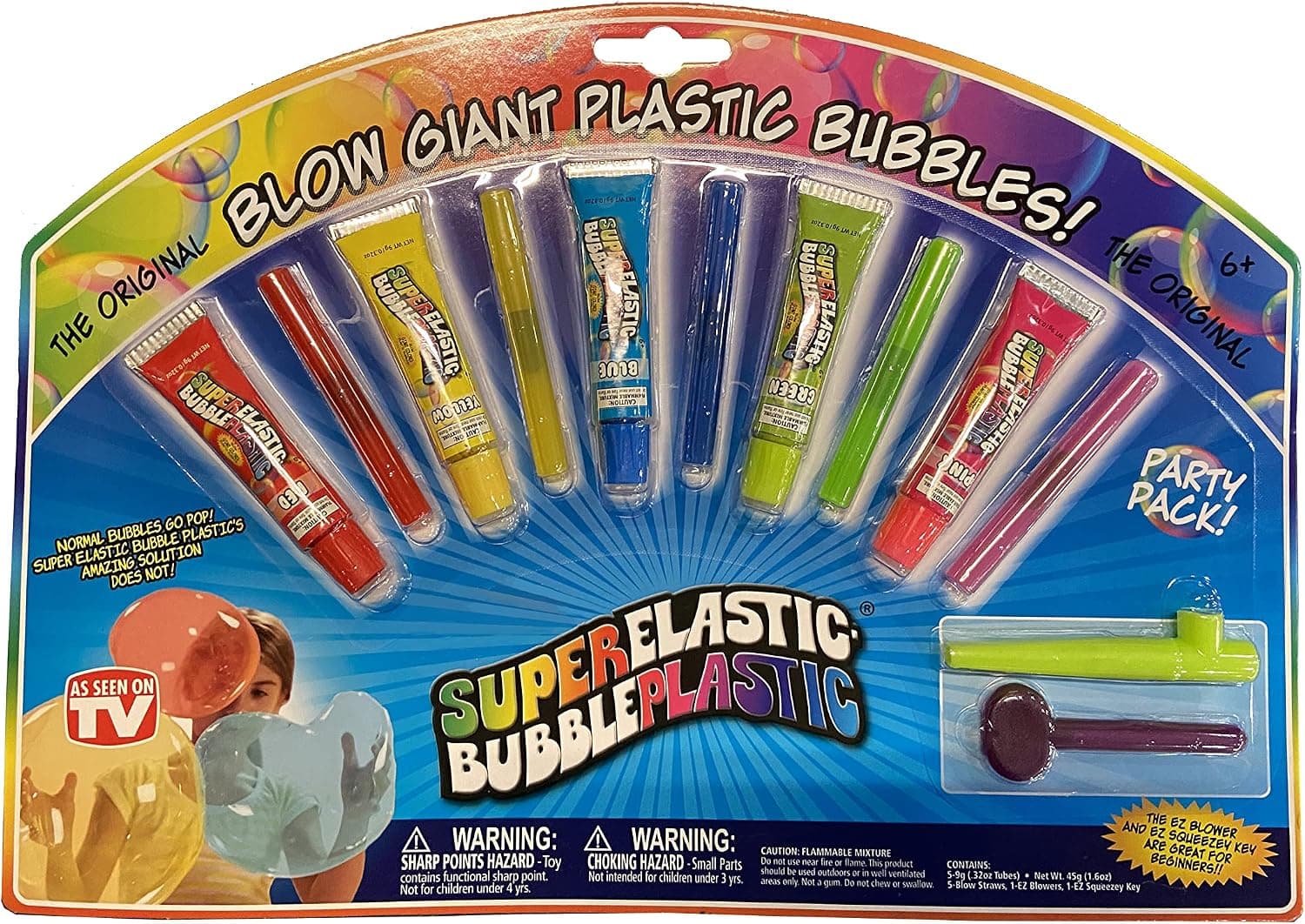 Super Elastic Bubble Plastic Party Pack-5 Color Tubes-by Nowstalgic Toys