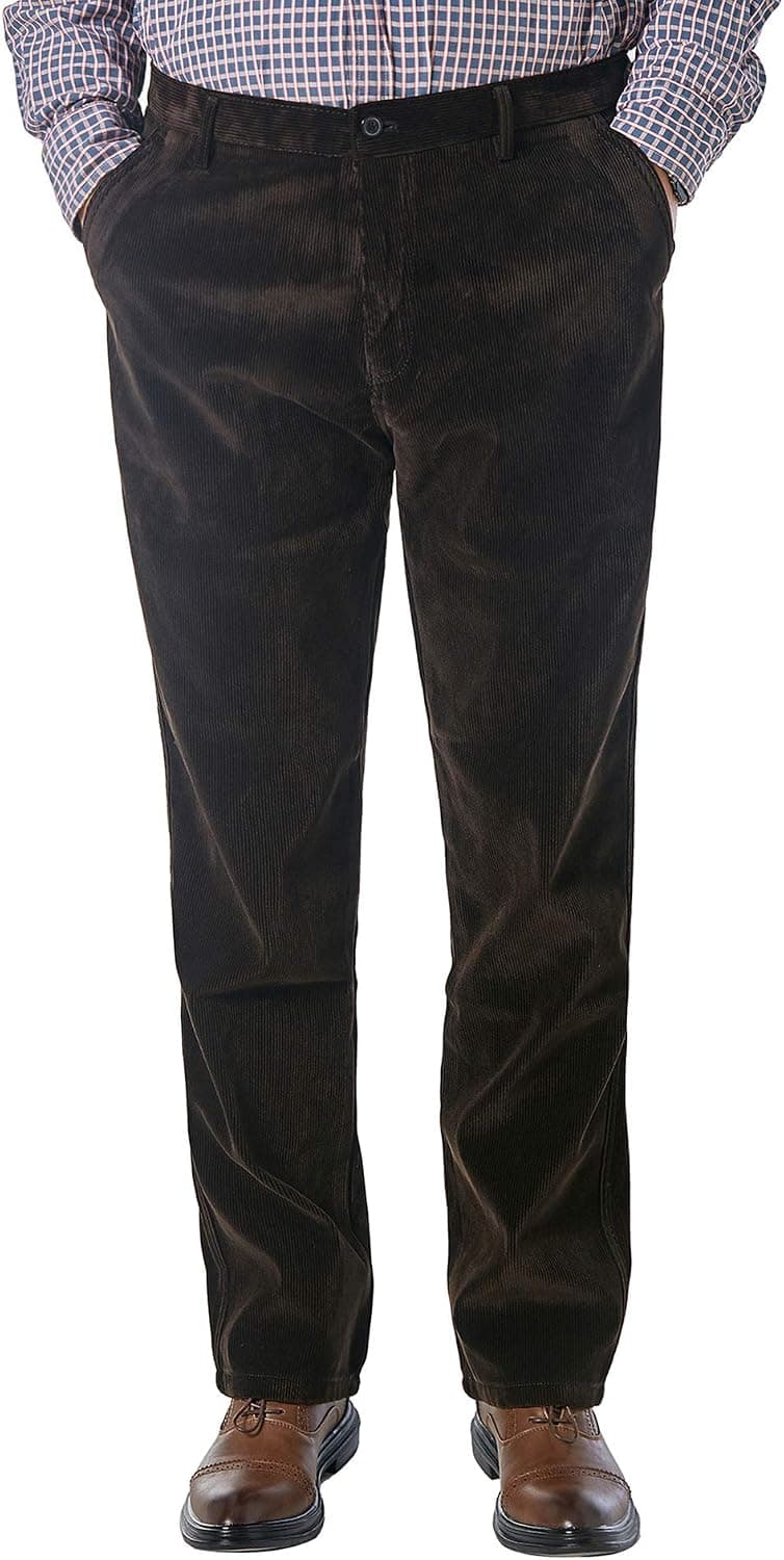 Alimens & Gentle Men's No-Iron Straight-fit Flat-Front Corduroy Pant-Coffee, 34W x 34L