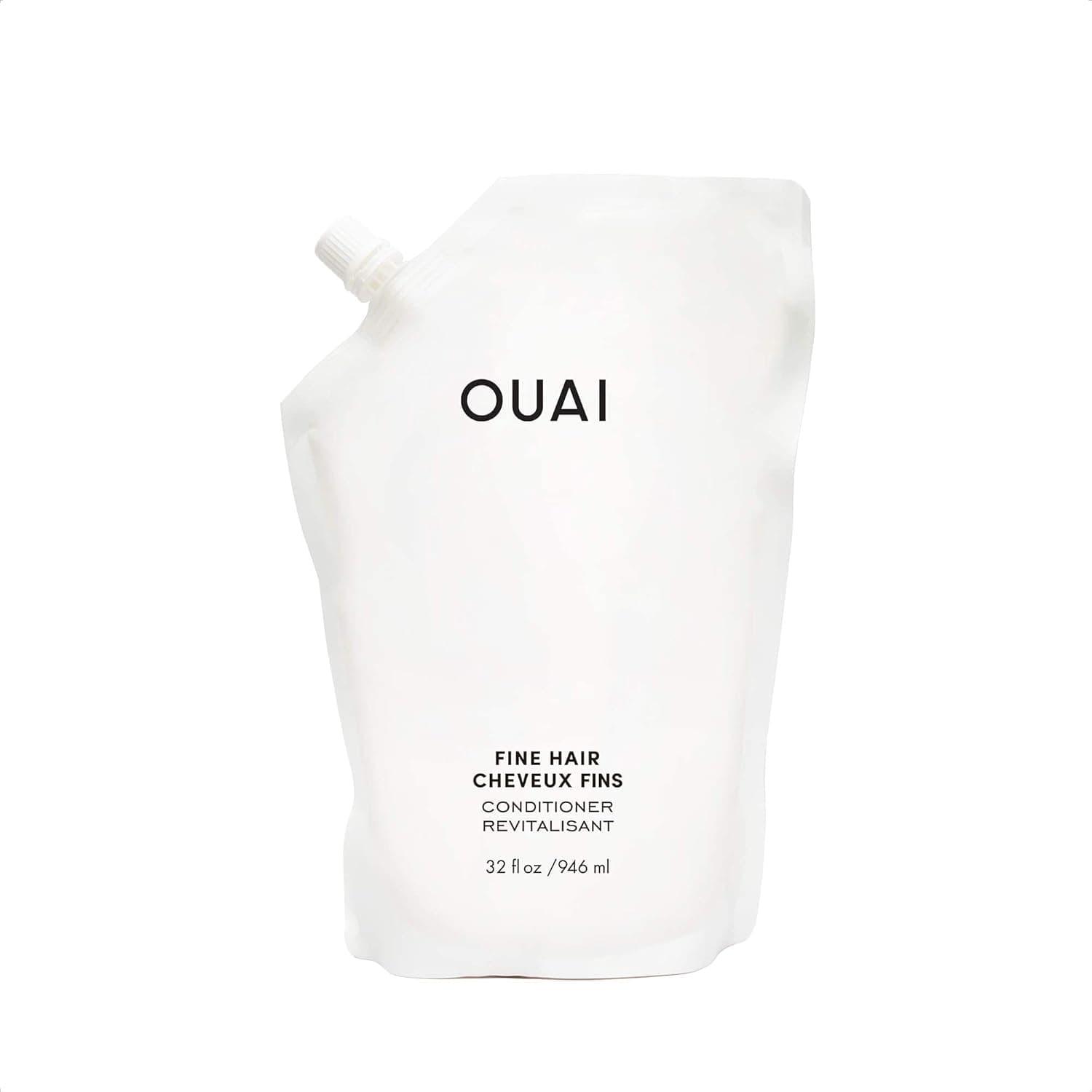 OUAI Fine Conditioner Refill Pouch. This Lightweight Conditioner Gives Fine Hair Softness, Bounce and Volume. Made with Keratin, Biotin and Chia Seed Oil