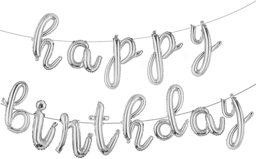 Happy Birthday Balloons, Aluminum Foil Banner Balloons for Birthday Party Decorations and Supplies (Lowercase Silver)
