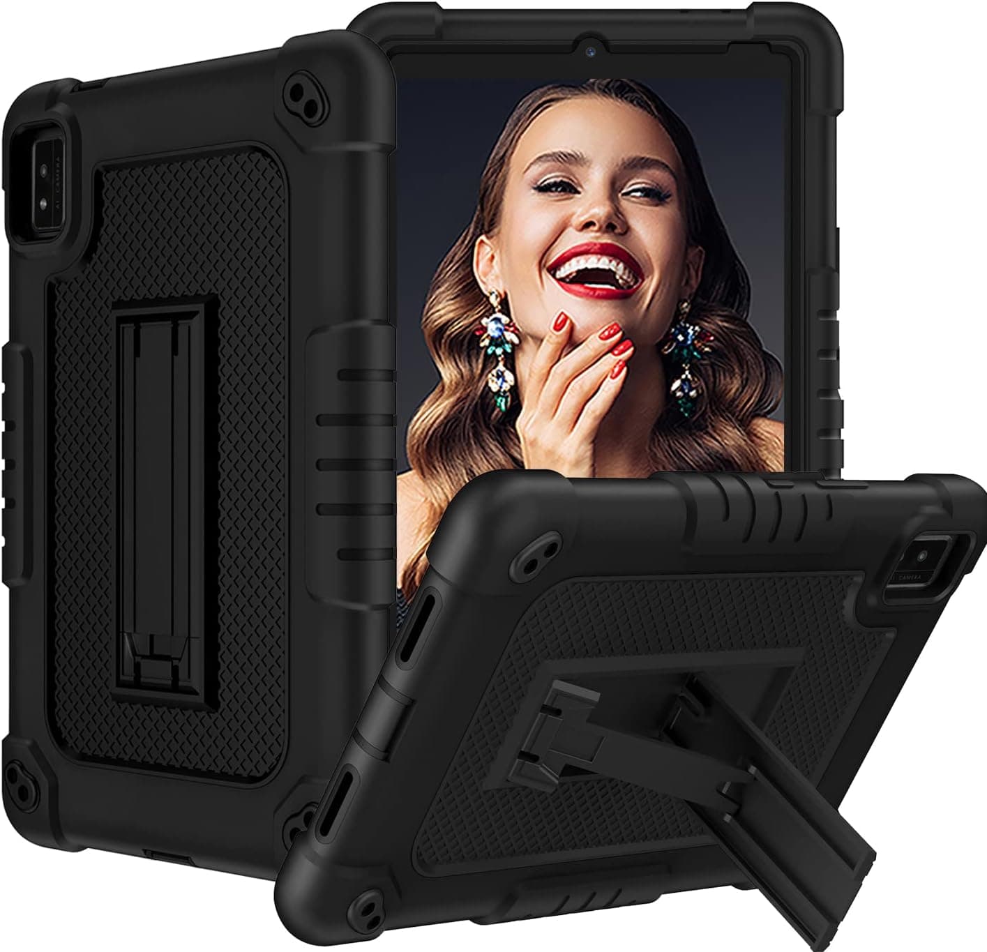SOATUTO Case for Moxee Tablet 2 8 inch Case for Moxee 8" 2022 Model MT-T8B22 Tablet Shock Resistant Rugged Hybrid Kids Friendly Cover Built-in Hand Free Kickstand Shoulder Strap (Black+Black)