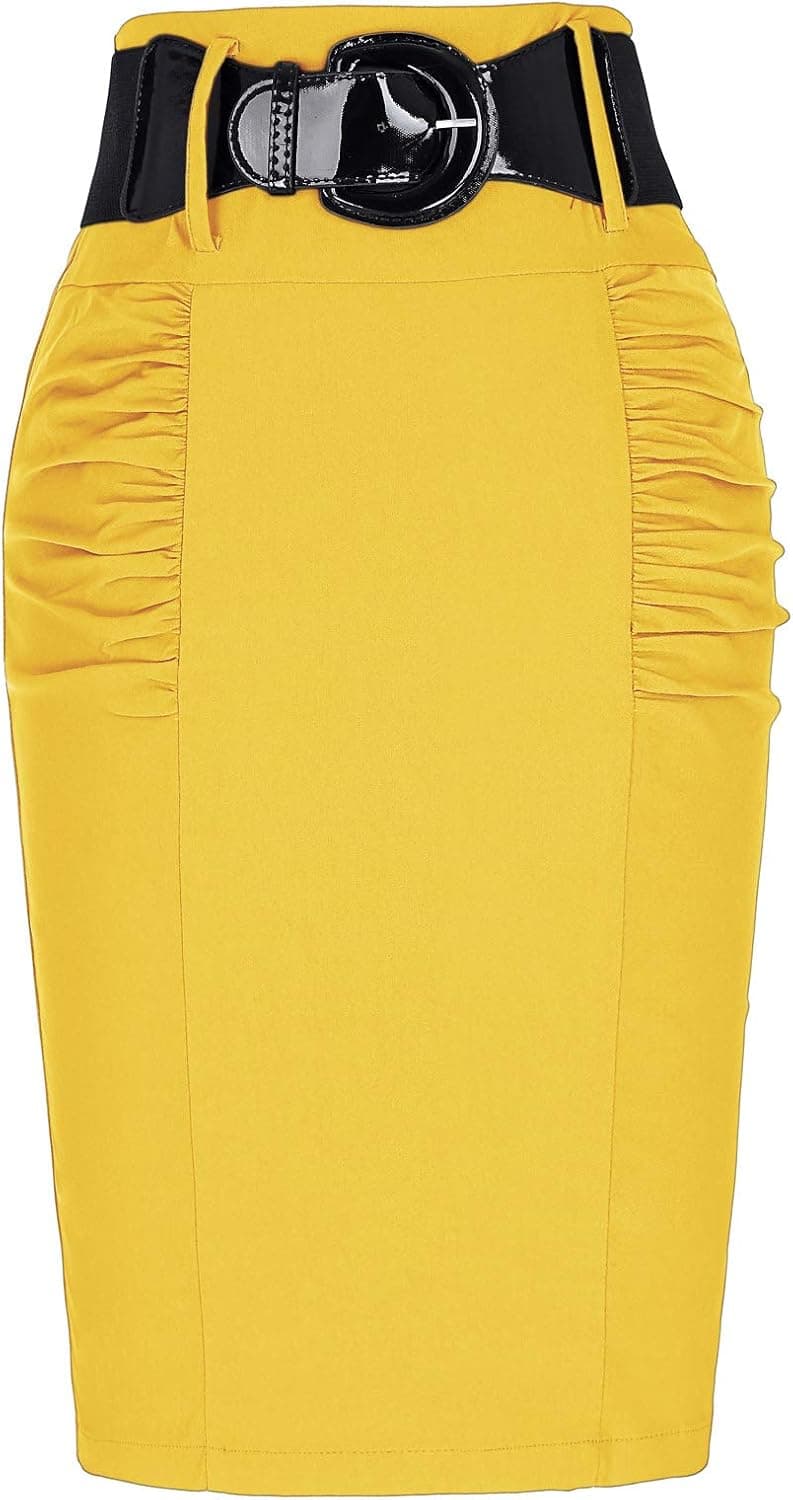 Belle Poque Women Plus Size Party Skirt Stretchy Bodycon Skirt Bright Skirt XL KK271-10 Yellow