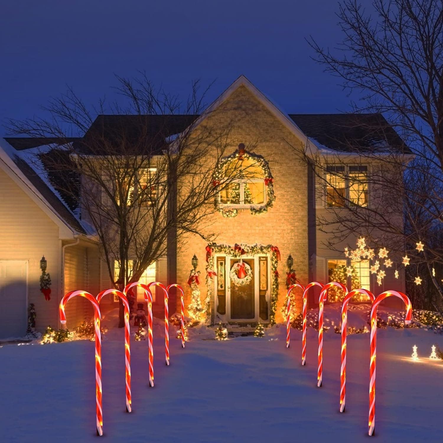 Christmas Candy Cane Pathway Markers Lights, 21.2" Christmas Holiday Outdoor Decorations Lights, Xmas Stakes Lights with 8 Blinking Modes Waterproof, Set of 10 Connectable for Garden Yard Patio Lawn