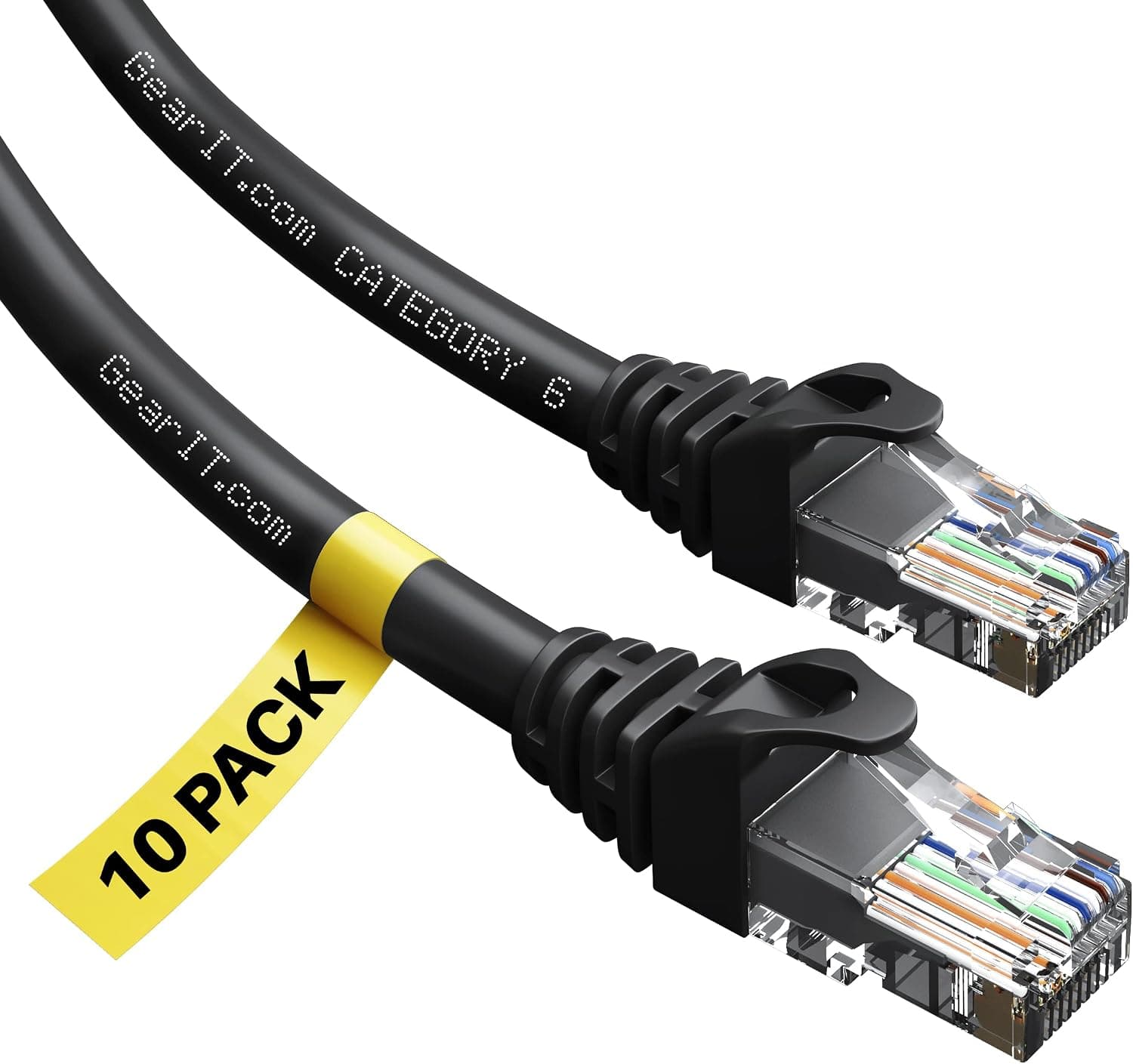 GearIT 10-Pack Cat6 Patch Cable 10 Feet Cat 6 Ethernet Cable Snagless Flexible Soft Tab - Preimum Series - Black