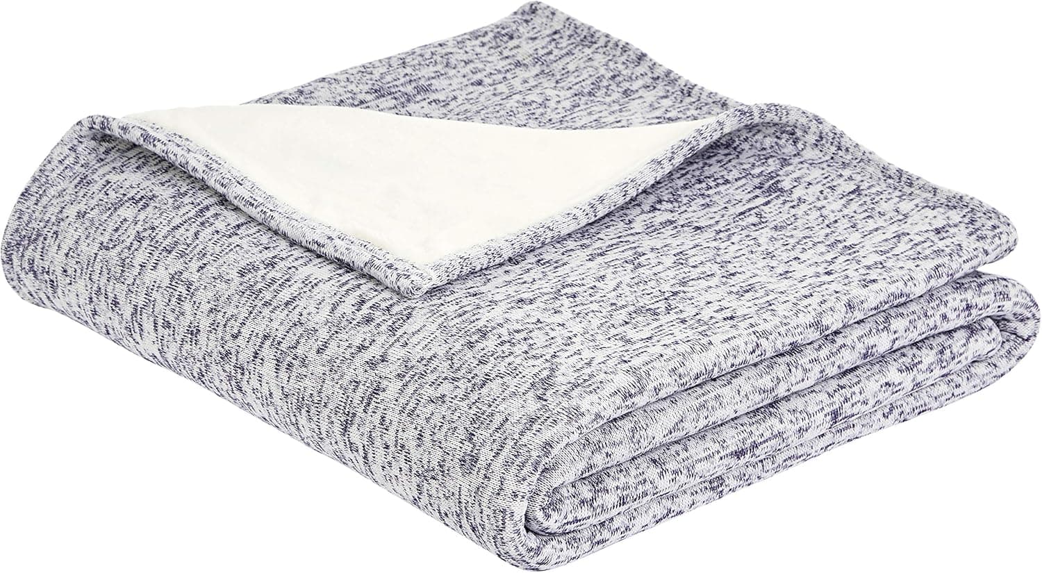 Amazon Basics Reversible Heather Knitted & Sherpa Throw Blanket - 63 x 87 Inch, Blue