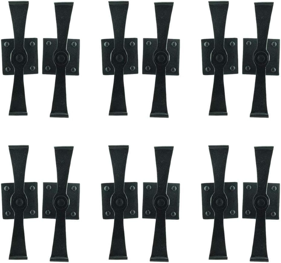 Renovators Supply Manufacturing Black Shutter Dogs 5 3/4 in. Propeller Shaped Wrought Iron Shutter Dogs with Mounting Hardware Pack of 6