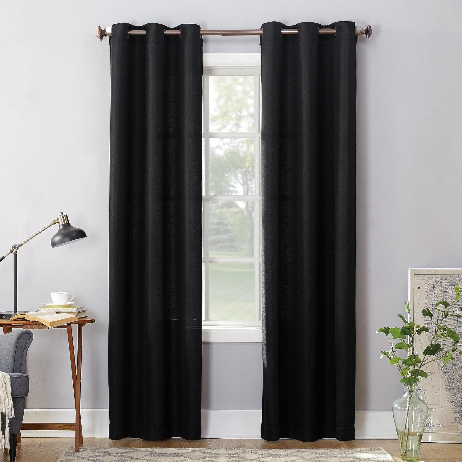 No. 918 Montego Casual Textured Grommet Curtain Panel, 48" x 63", Black