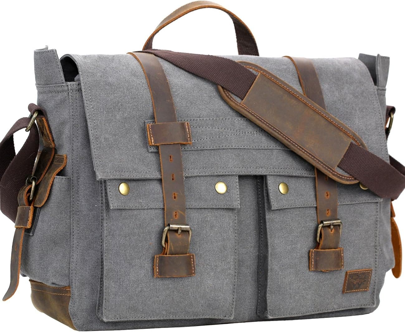 WOWBOX Messenger Bag for Men 17.3 inch Canvas Laptop Bag Bookbag Working Bag for Business School Gray
