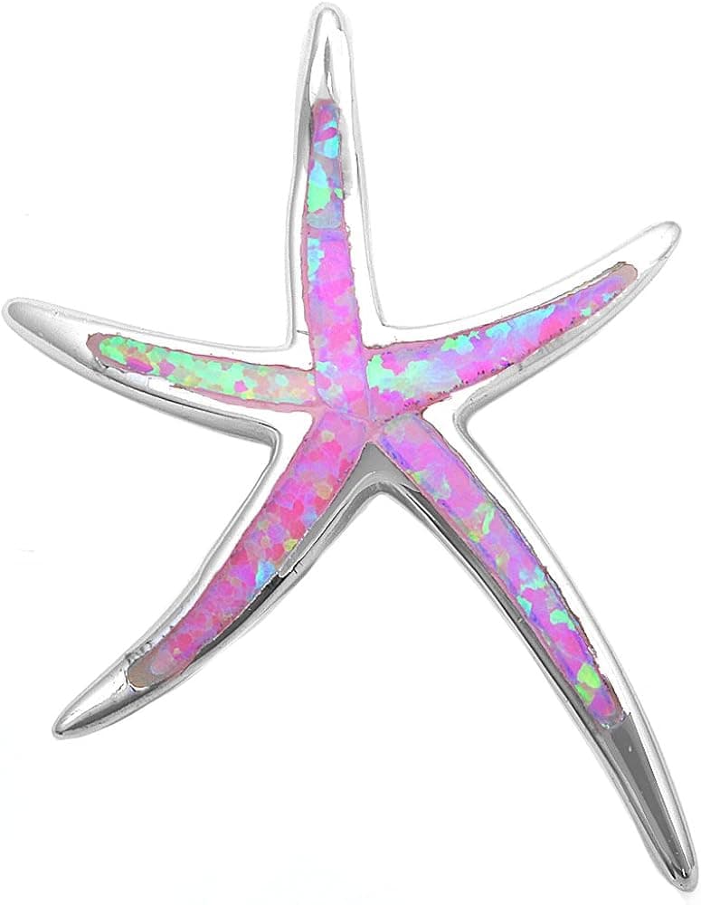 Oxford Diamond Co Lab Created Pink Opal Starfish .925 Sterling Silver Pendant 13497