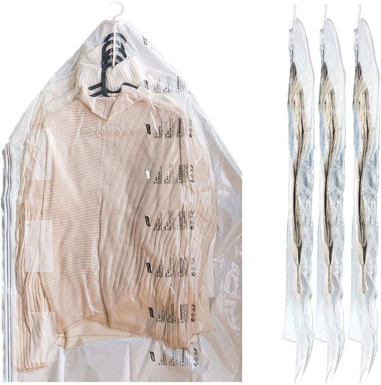 Hanging Vacuum Space Saver Bags, 4 Pack of 53 x 28 inch Vacuum Storage Seal Clear Bags Garment Cover, Durable & Reusable Ideal for Clothes, Suits, Coats, Jackets, Dresses, Trousers, Closet Organizer