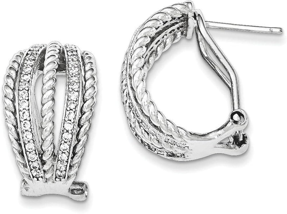 .925 Sterling Silver 20 MM CZ & Rope Omega Back Earrings