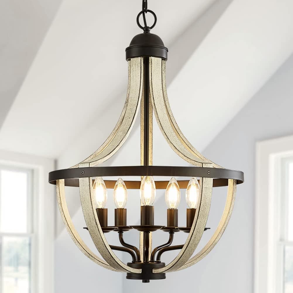 TMAFON Rustic Farmhouse Chandelier Light Fixtures- 5 Lights, D18.1 Modern Chandeliers, Hanging Pendant Lighting for Kitchen Island, Bedroom, Staircase, Living or Dining Room