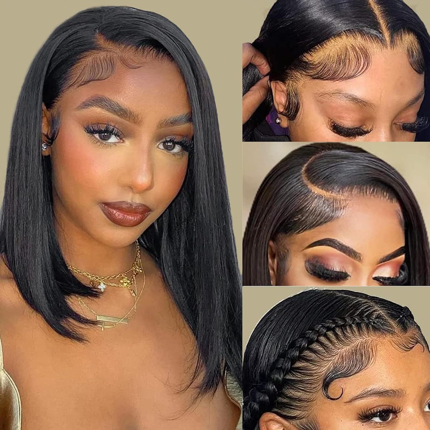 Bob Wig Human Hair 14 Inch 13x4 HD Lace Front Wigs Human Hair Pre Plucked Lace Frontal Short Bob Wigs for Black Women Human Hair Straight Wig Natural Black Color(14 Inch, Bob Wig Human Hair)