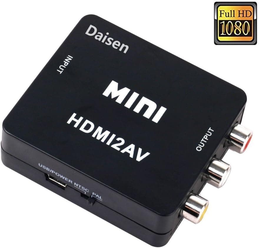 DAISEN HDMI to AV Converter 1080p HDMI to RCA CVBS AV Composite Adapter HDMI 2 AV Converter support PAL/NTSC TV format output (HDMI to AV+Black)