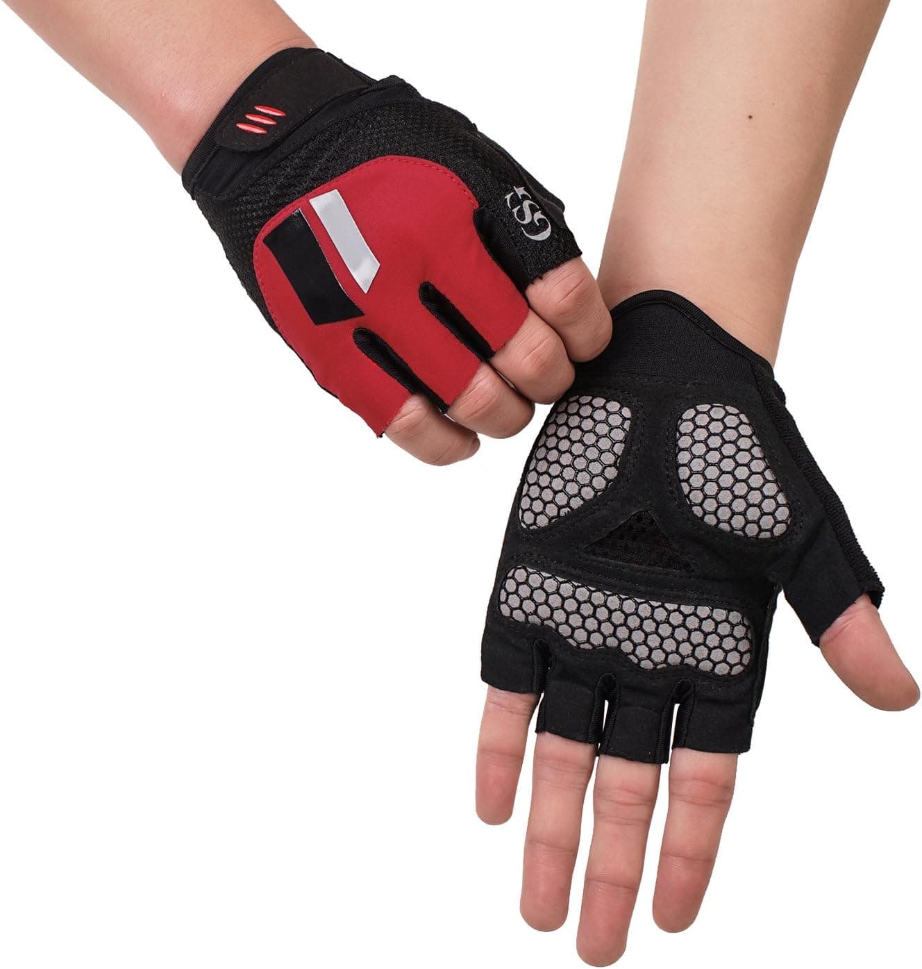 GSG Half Finger Gym Gloves Biking Cycling Powerlifting Weight Training Fingerless Gloves Men Fitness Workout Gifts Red L