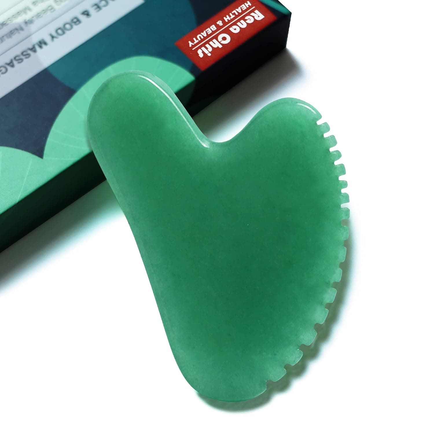Rena Chris Gua Sha Facial Tools, Natural Jade Stone Guasha Board with Comb Edge, Body Gua Sha Scraping Massage Tool, Face Stone GuaSha Tool for Traditional Acupuncture Therapy