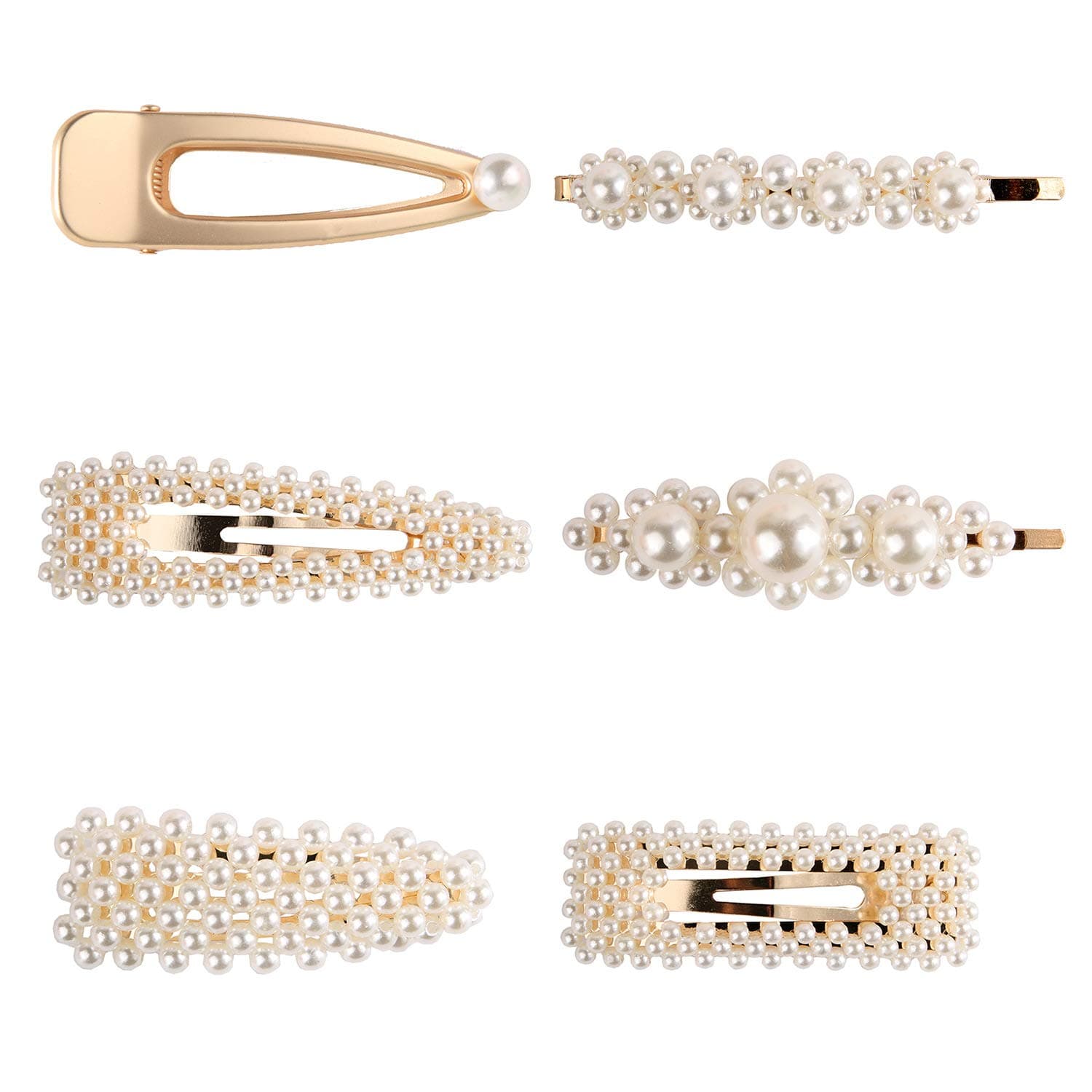 Fashion Imitiation Pearl Hairpins Korea Vintage Flower Barrettes Long Hair Clips Accessory Handmade Metal Golden Hairgrip for Women Girls (6 PCS)