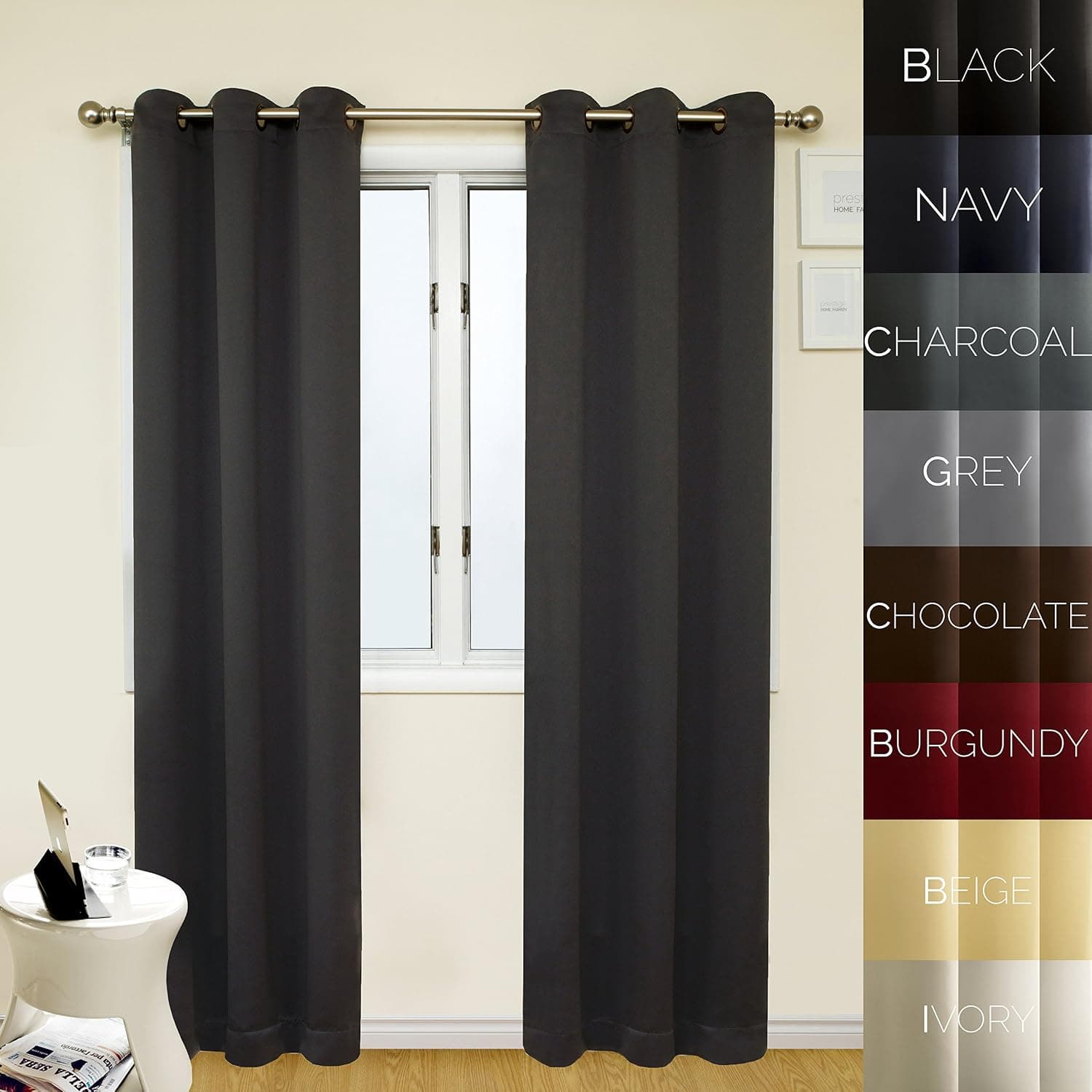 Prestige Home Fashion Thermal Insulated Blackout Curtain - Antique Bronze Grommet Top - Charcoal - 38"W x 108"L, 1 Panel
