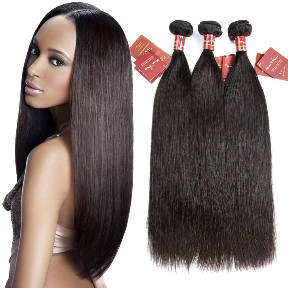 Moda Mode Brazilian Hair Straight 3 Bundles, Unprocessed Virgin Human Hair Extensions Wave Natural Color (12 14 16)